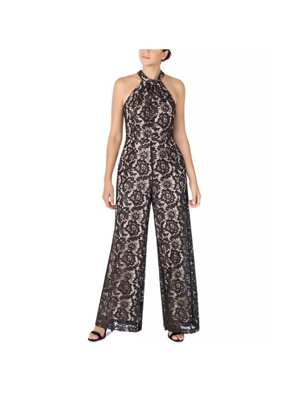 Julia Jordan Lace Twist-Neck Wide-Leg Jumpsuit